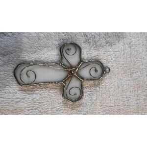 Antique Stained Glass Cross Window Panel